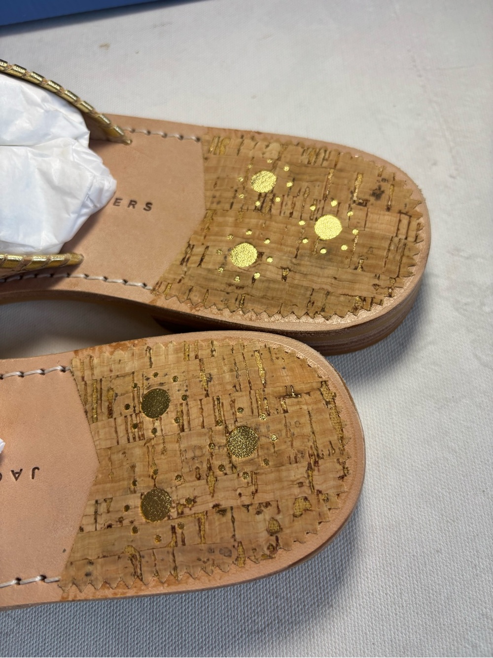 Jack Rogers Flat Sandal, Original Jacks, New, Natural Cork/Gold, size 11 - Picture 6 of 10
